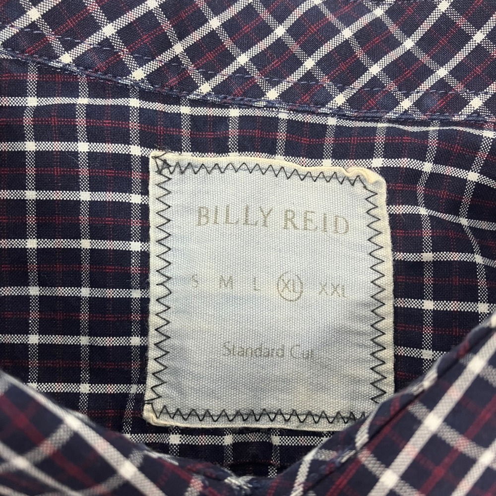 Billy Reid Navy Blue Plaid Check Button Down Shirt Standard Cut Men's Medium - Picture 4 of 7